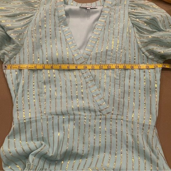 Karina Grimaldi Light Blue & Gold Metallic Stripe Cotton Mini Dress Size Large - Picture 11 of 12